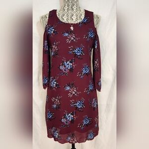 Lily Rose burgundy cold shoulder dress